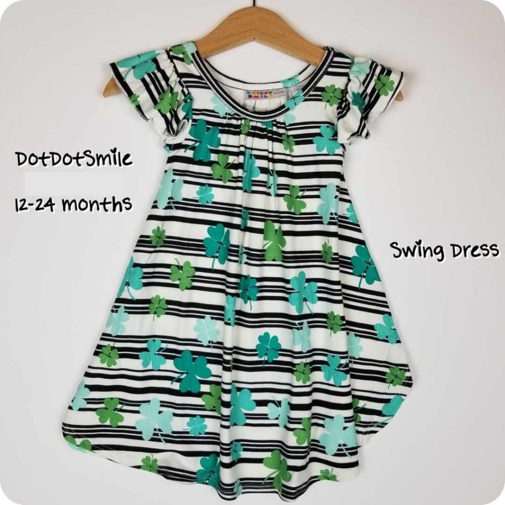 DotDotSmile 12-24 month Swing Dress - Shamrocks and lines print